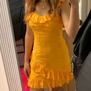 mustard yellow ruffle dress
